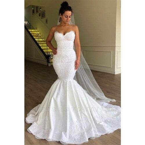 Robe De Mariee New Lace Long Wedding Dresses With Gorgeous Mermaid Spaghetti Straps Sleeveless BC1956
