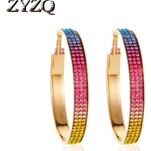 ZYZQ Euro Style Hoop Earrings For Women Dazzling Stone Paved Big Loop Elegant Earrings Party Accessories For Ladies Dropshipping
