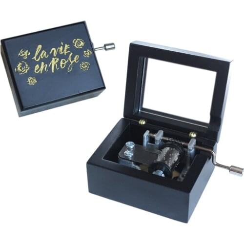 Sinzyo Carved wooden hand crank la vie en rose Musical Box Wood Carved Mechanism Gift For Christmas Valentines day, Birthday