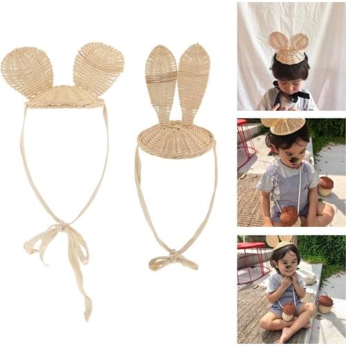 Cute Kids Girl Hand Woven Hat Straw Hairband Cap Headwear Baby Beach Decor