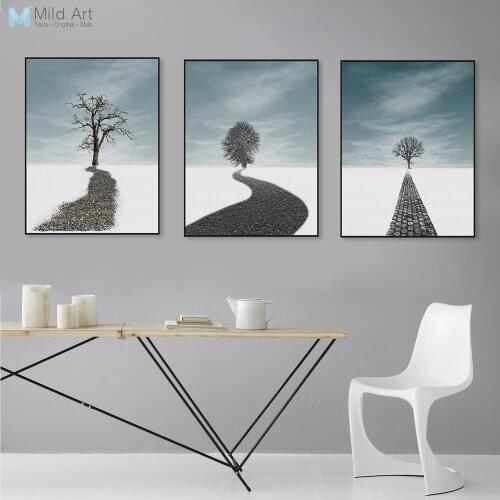 Modern Abstract Landscape Tree Road Big Canvas Art Print Poster Wall Picture Painting Custom Triptych Nordic Living Room Decor