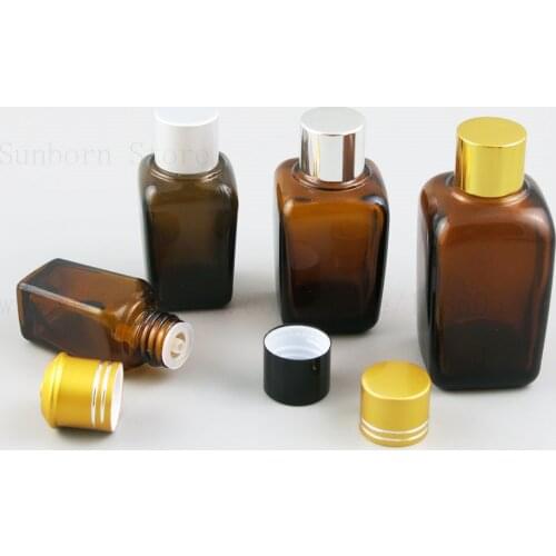 10ml 25ml 35ml 50ml 100ml Square Amber Glass Bottle Empty e liquid Perfume Essential Oil Bottles containers Vials 20pcs