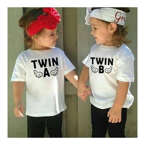 TWIN Print Girl Boys Kids T Shirt Short Sleeve O-neck Tops T Shirts 2 To 11 Years Summer Casual