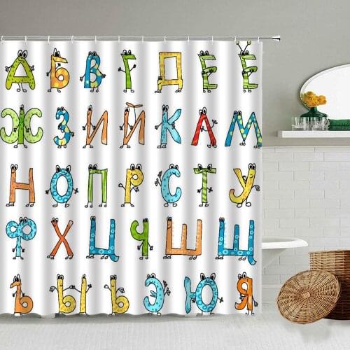 Cartoon Fun Alphabet Animal Pattern Waterproof Shower Curtain Set For Children And Baby Learning Kindergarten Bathroom Screen