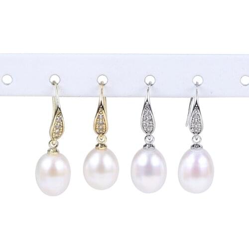 Womens 925 sterling silver and zircon 8-9mm drop pearl earring