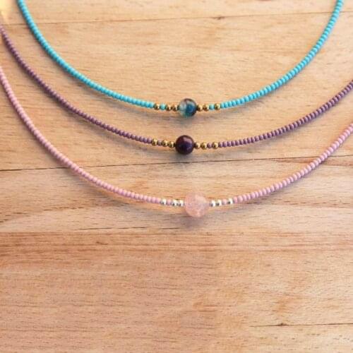 Women Round Stone Pendant Necklace Pink Purple Blue Beads Choker For Women Exquisite Wild beaded jewelry Christmas Gift 2020