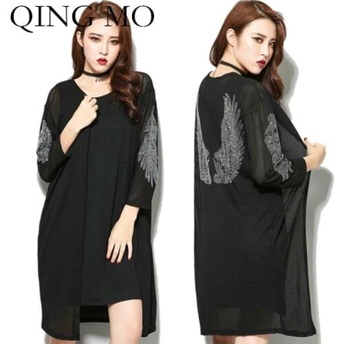 QING MO Women Rhinestone Wing Coat Spring And Summer Women Black Sun Protection Clothes Women Casual Style Loose Coat ZQY664