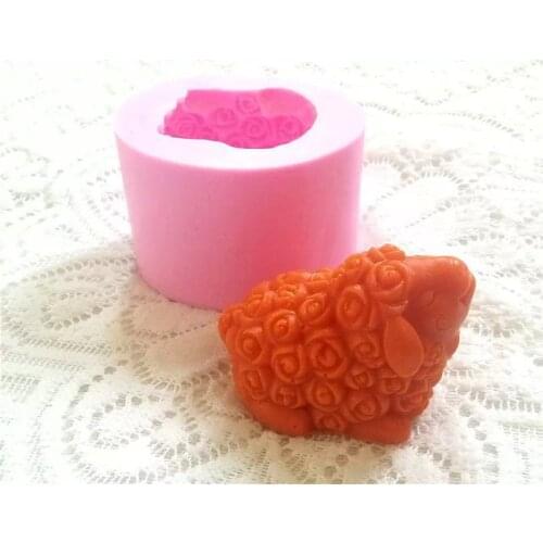 3D handmade soap mold roses Lamb sheep chocolate cake decorating tools DIY baking fondant silicone mold T0410