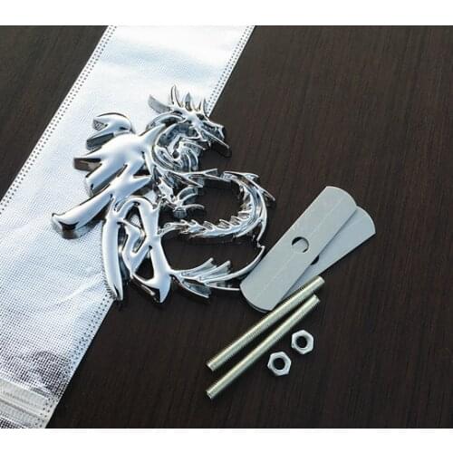 3D Metal 9cm Silver Chinese Dragon Character Auto Emblem Badge Sticker Decals Car Accessories