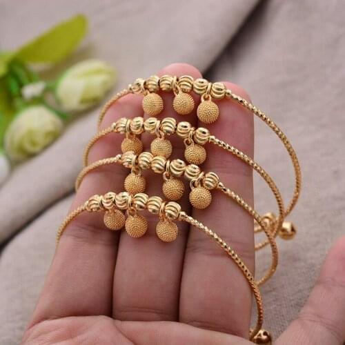 4Pcs/lot Ethiopian Africa Dubai Gold Color fine Bangles For Girl Women Bride Bracelet Wedding Jewelry Middle East Items