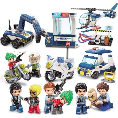 432pcs Enlightenment 1932 Police Miniature Police Car Motorcycle Model Small Particles Assembled Building Block Toy Gifts