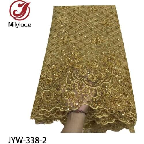 African Dresses Women High Quality Lace Fabric Sequins Embroidered French Lace Fabrics for Sewing Clothes 5Yards JYW-338