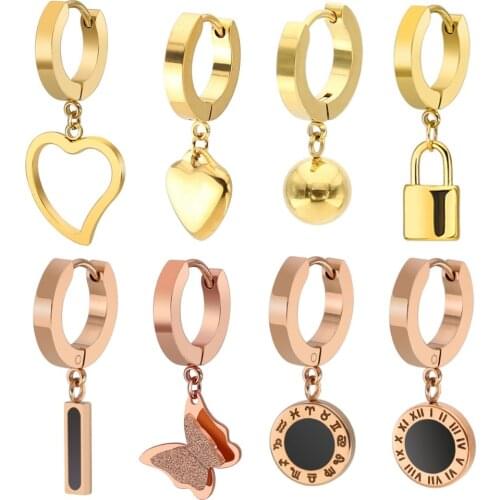Alisouy 2pcs Gold Color Small Hoop Earrings for Women Minimalist Ear Piercing Huggie Earrings heart batterfly Pendant Earrings