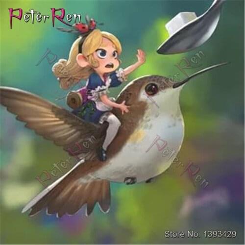 Diamond Painting crystal Cross Stitch 5d Square\Round Mosaic Full Embroidery Rhinestone stickers Cartoon dwarf bird girl on back
