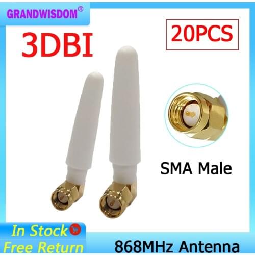 20pcs GSM 868MHz 915MHz antenna 3bdi SMA Male Connector GSM antena 868 MHz 915 IOT antenne white small size antennas for Lorawan