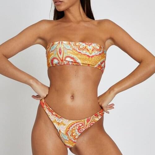Bikinis 2019 sexy Print swimwear women push up Strapless swimsuit bathing suit High Waist