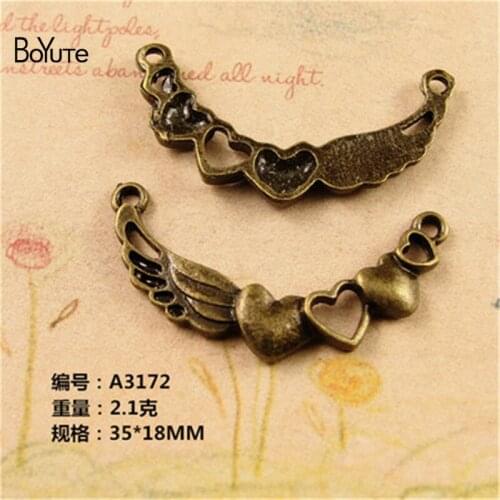 BoYuTe (100 Pieces/Lot) 35*18MM Vintage Hearts Wing Charms Connectors for Bracelets Diy Metal Zinc Alloy Jewelry Findings