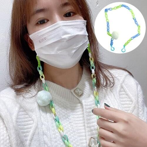 New Pendant Eyeglasses Chain With Fluffy Pompom Mask Chain Strap Lanyard Holder Women Fashion Cute Colorful Acrylic Link Chains