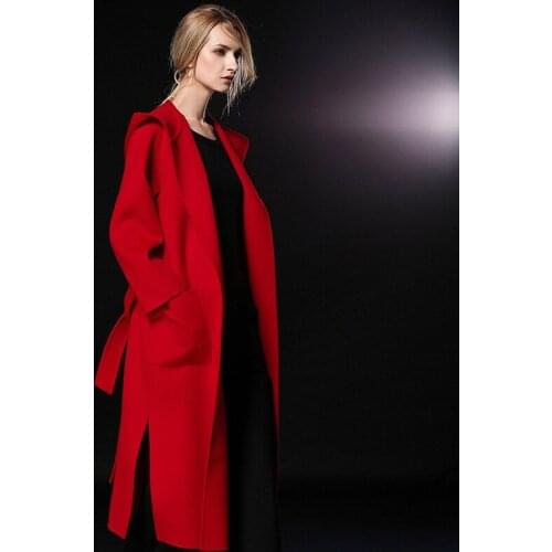 Long woolen blends cashmere coats for women 2019 autumn winter ladies jackets plus size overcoats red sexy double sided