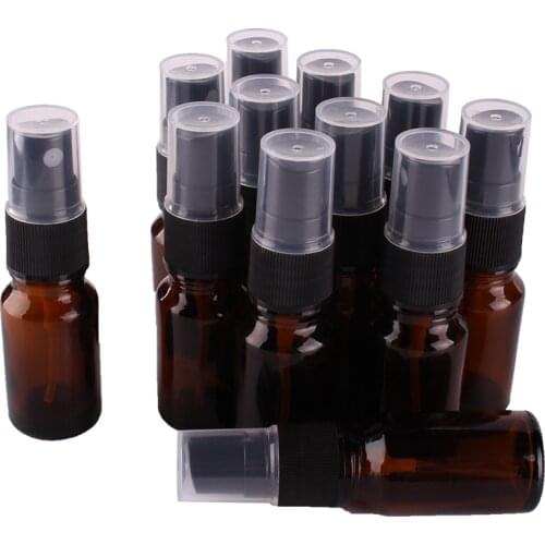 12pcs 10ml Amber Glass Spray Bottle w/ Black Fine Mist Sprayer essential oil bottles empty cosmetic containers
