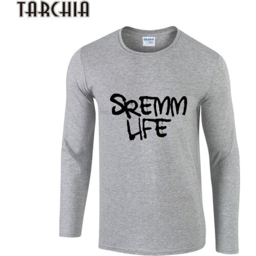 TARCHIA Men T-Shirts 2021 New Design Long Sleeve O-Neck 100% Cotton Tees Tops Mens SREMM LIFE Slim Casual T Shirts Homme