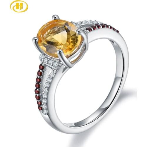 Hutang 1.83ct Genuine Citrine 925 Silver Ring for Women Gemstone Garnet Sterling Silver Anniversary Rings Fine Elegant Jewelry