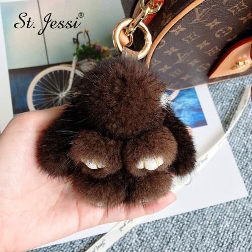 Kawaii Mini Keychain Luxury Real Mink Fur Animal Rabbit Accessories Car Trinkets Ornaments Bag Charm Holder Key ring Chains