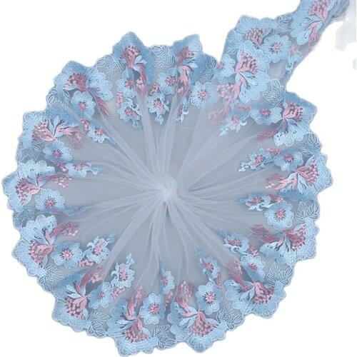1Yards 91cm Embroidery Flower Lace Fabric 20cm Blue Guipure Lace Ribbon Sewing Trim Wedding Dress Lace Fabric Dresses Craft LP34