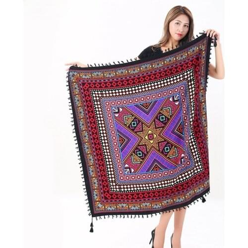 Square Blanket Scarf Lady Shawl Geometry Print Wrap Cotton Autumn Spring Thickened Printing National Womens Plaid Scarves
