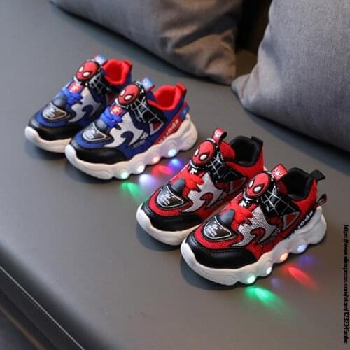 Hot Spiderman Kids Boys Sports Sneakers Children Glowing Kids Shoe Chaussure Enfant Girls Shoe With LED light Size 21-30 Disney