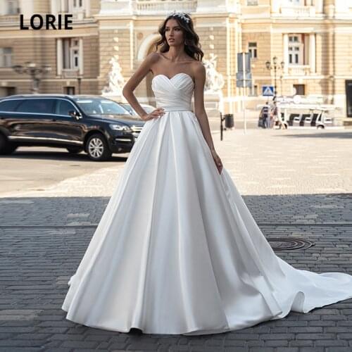 LORIE Simple Satin Wedding Dresses 2021 Sweetheart Pleats A-Line Backless Princess Wedding Gown Bridal Dress vestidos de boda