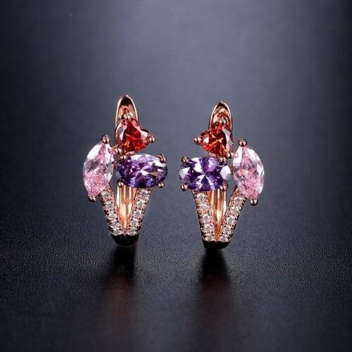 Trendy Inlay Red Earrings Horse Eye Natural Zircon Small Stud Earrings Women Rose Gold Christmas Gift Crystal Earings Jewelry