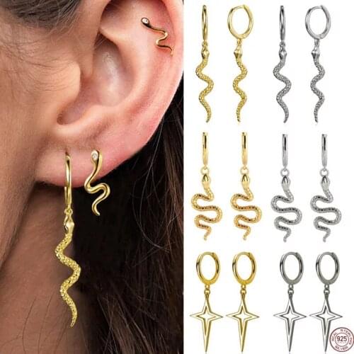 925 Sterling Silver Cross Snake Hoop Earrings For Women Wedding Party Jewelry Accessories A001