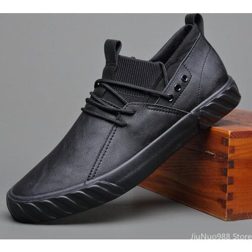 New Designer Men Leather Casual Shoes Spring Autumn Fashion Cool Lace-up Leisure Flat Shoes Cool Loafers 5 Colors