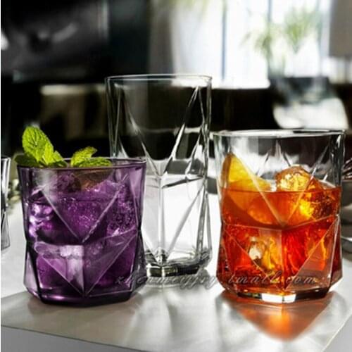 Set of 2 creative geometric shaped fashion home morning water juice glass party whiskey shot wine glass cups GLA-43