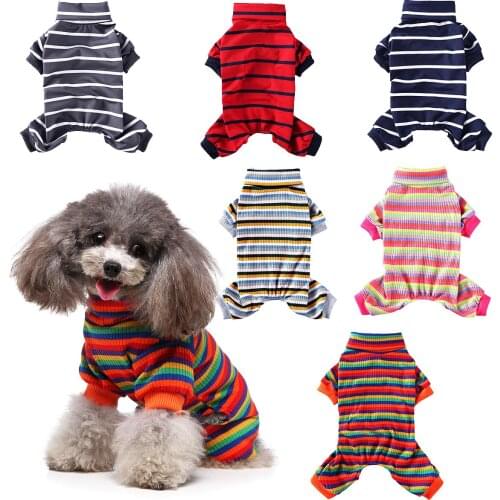 Pet Dog Striped Clothes Winter Warm Puppy Bathrobe Jumpsuits Rompers Dogs Cat Teddy Kitten High Neck Pajamas Chihuahua Clothing