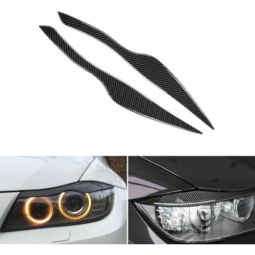 2pcs Real Carbon Fiber Front Headlamp Headlights Eyebrows Eyelids Bumper Trim For BMW 3 Series E90 2005 - 2009 2010 2011 2012