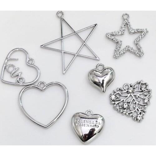 Zinc Alloy Charms Silver Hollow Heart Star Charms Pendant 10pcs/lot For DIY Fashion Jewelry Making Finding Accessories