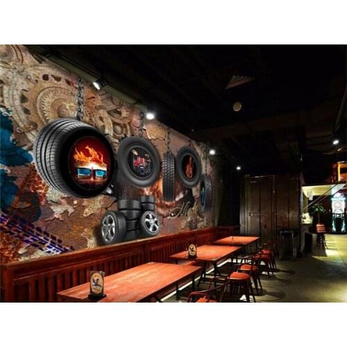 Custom retro wallpaper, rust gear tires car mural for the living room car shop sofa background wall decoration wallpaper