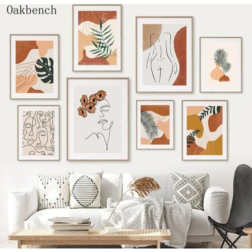 Abstract Line Leaf Painting Boho Poster Girl Face Body Wall Art Canvas Print Nordic Wall Pictures For Living Room Decoration