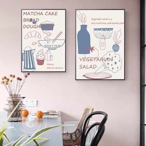 Minimalist style Cartoon tableware Canvas Painting Quote posters for Living Room restaurant Posters and Print Nordic Home Decor