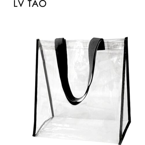 Stadium Approved Clear Bag Transparent Vinyl PVC Tote Bag Long Shoulder Utility Handbag for Work,School,Outdoor,Beach,Shopping