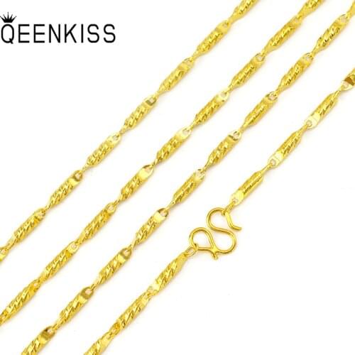 QEENKISS NC521 2021 Fine Jewelry Wholesale Fashion Hot Woman Girl Birthday Wedding Gift 2.5MM 50CM 24KT Gold Chain Necklaces 1PC
