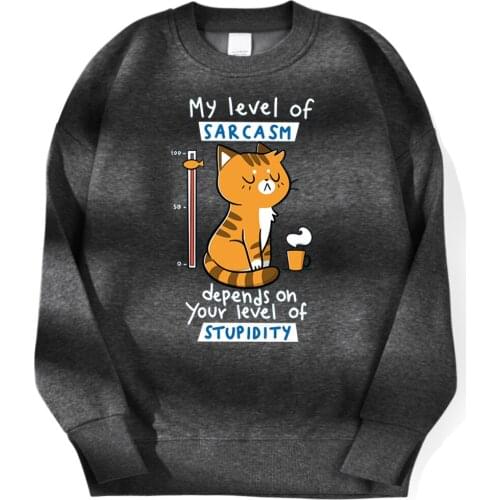 Sarcasm Cat Mock Prints Sweatshirt Warm Fleece Autumn Woman Sweatshirts Casual Creative Funny Hoodie Fashion Cool Hoodie Female