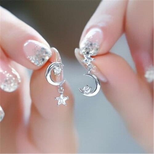 Fashion Crystal Earrings Star And Moon Drop Earrings For Women Brides Bridesmaid Valentines Day Gifts Elegant Earrings