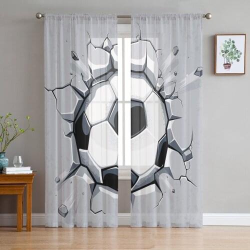 Football Wall Broken Tulle Sheer Window Curtains for Living Room Kitchen Children Bedroom Voile Hanging Curtain