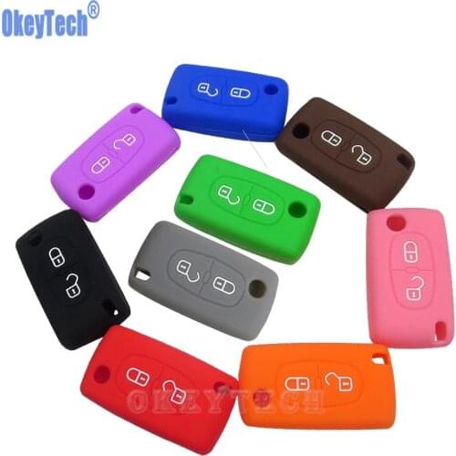 OkeyTech Silicone Case for Citroen C4 C5 C3 C2 C4L Xsara Picasso for Peugeot 208 207 308 RCZ 408 407 307 206 Car Flip Key Cover