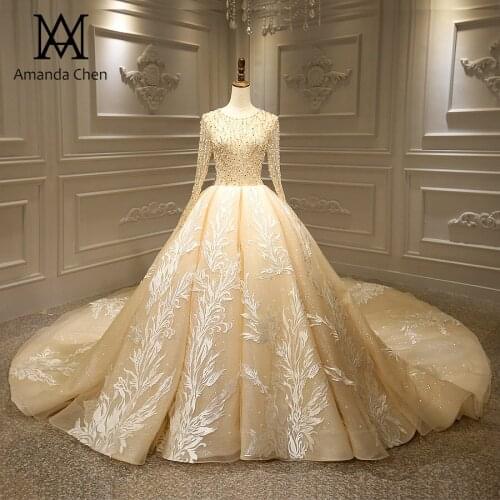 Vestido de novia sencillo Long Sleeve Lace Appliques Beading Sexy Illusion Wedding Dress