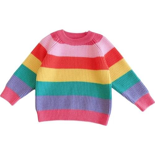 Toddler Boys Girls Long Sleeve Colorful Striped Sweaters Korean Fall Winter Knitted Tops 1-7Yrs Kids Sweaters Children Clothes