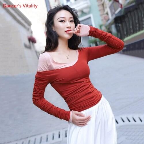 Belly Dance Top Long Sleeve Female Elegant Tencel Shirt Practice Clothes Tango Cha Cha Dancing Profession Performance Clothing